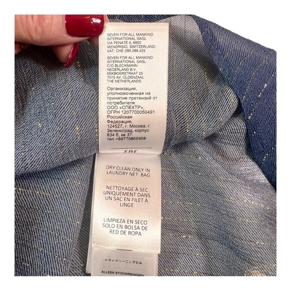 7 for All Mankind Sleeveless Ruffle Trim Shirt Denim and Gold Extra Small NWT - Picture 15 of 16